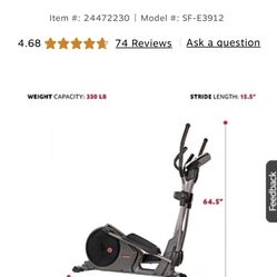 Sunny Health and Fitness Pre-Programmed Elliptical Trainer, 15.5" Stride (SF-E3912)