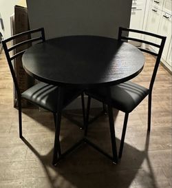 Black Round Dining Table with 2 Chairs