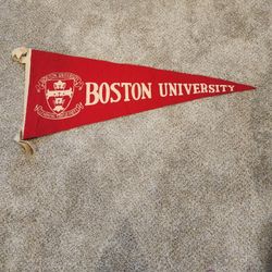 VINTAGE 1950's BOSTON UNIVERSITY "Learning Virtue Piety"  Wool Pennant 29 INCHES