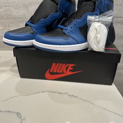 Jordan 1 Retro High OG Dark Marina Blue with box.