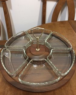 Walnut / glass vintage lazy Susan