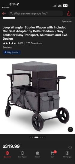 Jeep Wrangler Stroller Wagon with Included Car Seat Adapter by Delta Children - Gray: Folds for Easy Transport, Aluminum and EVA Design