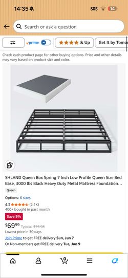 SHLAND Queen Box Spring 7 Inch Low Profile Queen Size Bed Base, 3000 Ibs Black Heavy Duty Metal Mattress Foundation...