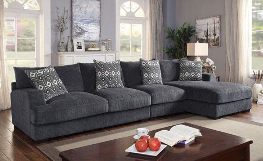 Brand New Dark Grey Super Plush Chenille Sectional Sofa