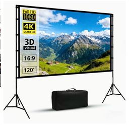 New 120” Portable Projector Screen w/ Stand + Carry Bag + Setup Included– Indoor/Outdoor
