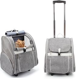 Rolling Pet Carrier Backpack with Telescoping Handle