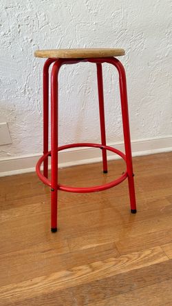 Red Metal Bar Stool with Wood Seat
