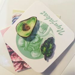 Handmade pins Avocado love and leaf iridescent
