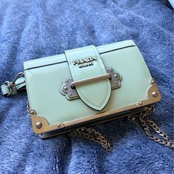 Aqua green leather Prada crossbody purse