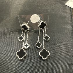 925 Black Silver Clover Earrings