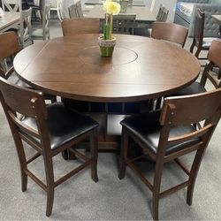 7PC Round Dining Table W/ Lazy Susan 