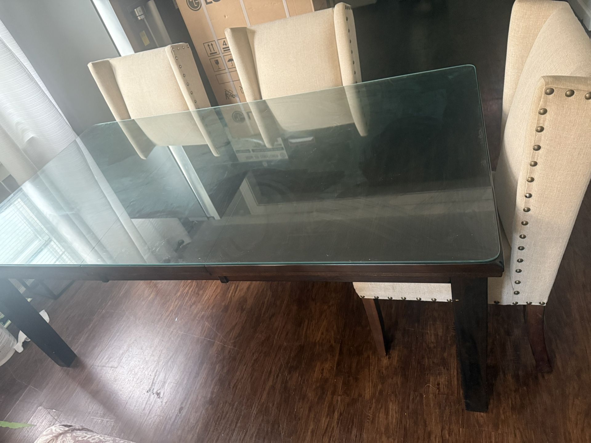 Dinning Room Table With Custom Glass Protector - And 6 Chairs 