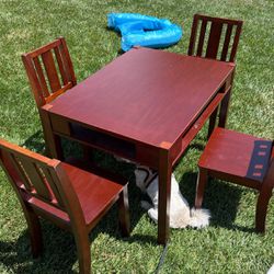 Kids Table And Chairs - Dark Wood