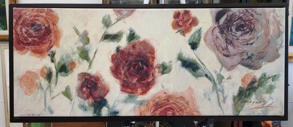 Dominguez Argentina Art limited Edition Framed Giclee with certificate number 4/995 "Symphonie De roses Rouges III" 39.3/8" x 15.3/4" 