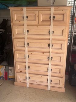 Rustic Pine Wood Tall Dresser with Drawers