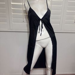 New medium black satin long tie dress cover lingerie robe gothic nightgown