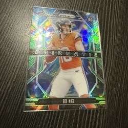 2024 Bo Nix Prizmatic Green Prizm Rookie Football Card Denver Broncos Superstar Qb 
