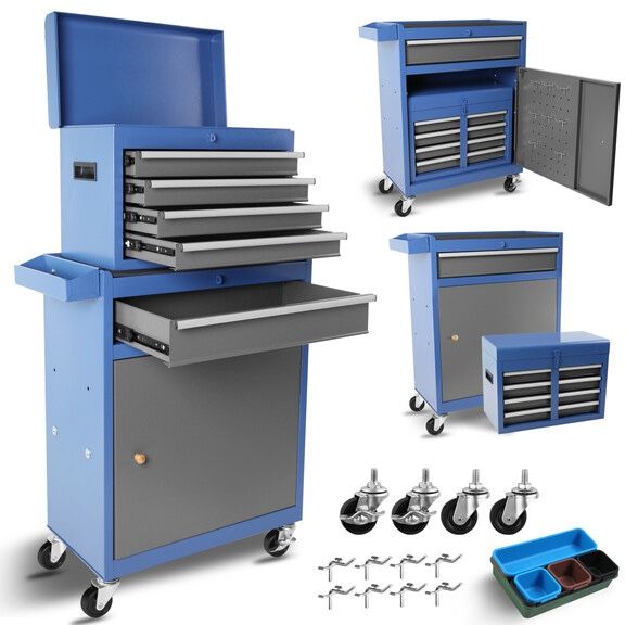5-Drawer Rolling Tool Storage Cabinet with Detachable Top Tool Box, Liner, Universal Lockable Wheels