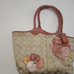 Authentic Coach Signature Pink Floral Tote Handbag | M1073-F16276