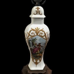 Antique Limoges France Porcelain Table Lamp Colonial Couple