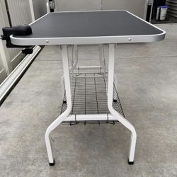36'' Dog Grooming Table, Pet Foldable Grooming Table w/Double Loops/Mesh Tray/Adjustable Arm