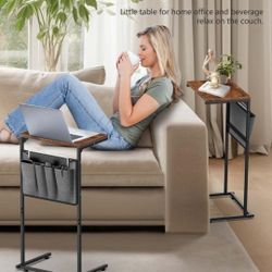 Vantic C Shaped End Table Set of 2, Small Side Table for Couch and Recliner, Slide Under Sofa 