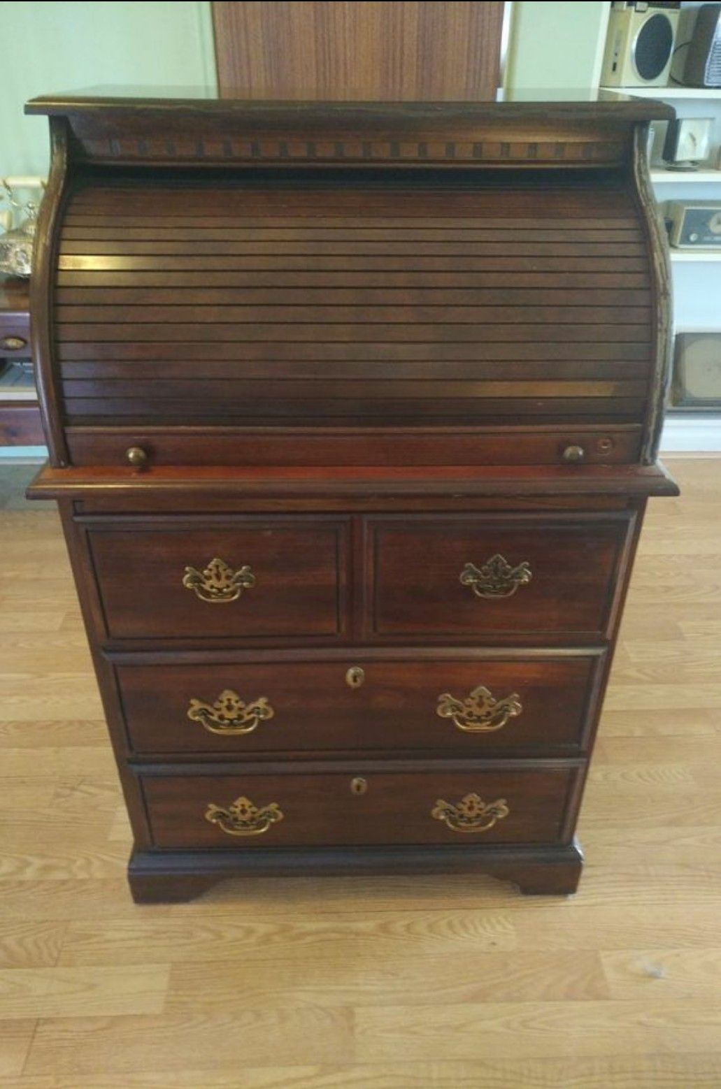 Vintage Antique Roll Top Desk 3 Drawer Dresser