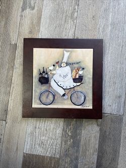 Jennifer Garant 1 pc Fat French Chef on Bicycle Trivet Tile Wall Art Paris Wine
