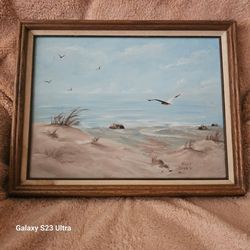 $75     VINTAGE 1970'S  COASTAL BEACH SCENE   OIL PAINTING