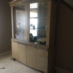 Neutral Color China Cabinet Display Case  One Missing Glass Pane