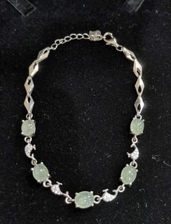 Authentic natural jade in  silver plated bracelet