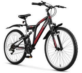 24 Inch Mountain Bike for Men & Women, 21-Speed Full Suspension MTB, High-Carbon Steel Frame, Quick Release Front Wheel, Dual Fenders, Easy Assembly, 