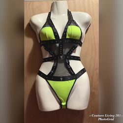 Lime & Black Crystal Adorned Bodysuit 