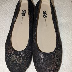 SAS Black Scenic Slip-On Comfort Ballet Flats Sz 7W Womens 