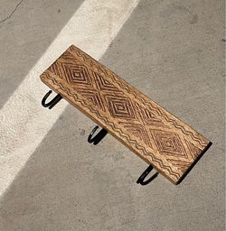 Wood Wall Hook Rack with Engraved Pattern