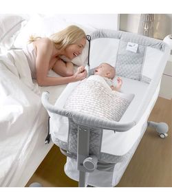 TODAY'S SPECIAL! $55: 3 in 1, Baby Crib Bedside Sleeper with Detachable Mosquito Net, 6 Heights