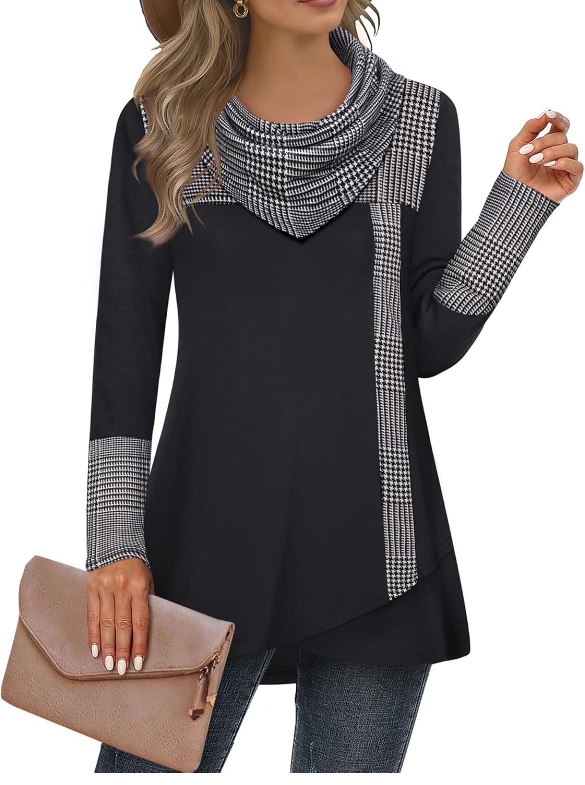 Furnex Women's Long Sleeve Cowl Neck Tunic Top Casual Pullover Sweatshirt Size Medium New With Tags