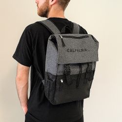 Calpelra Co Gray Roll-Top Backpack Drawstring Utility Bag 17” Laptop Travel 