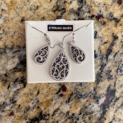 Earrings And Necklace Sterling Silver Set
