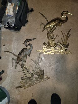 Brass heron wall plaques set of 2