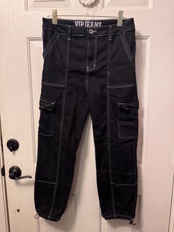 VIP Jeans Black Cargo Pants with Contrast Stitching Size 15