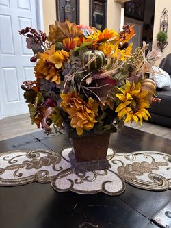 Fall Floral Arrangement in Rustic Planter. 22"