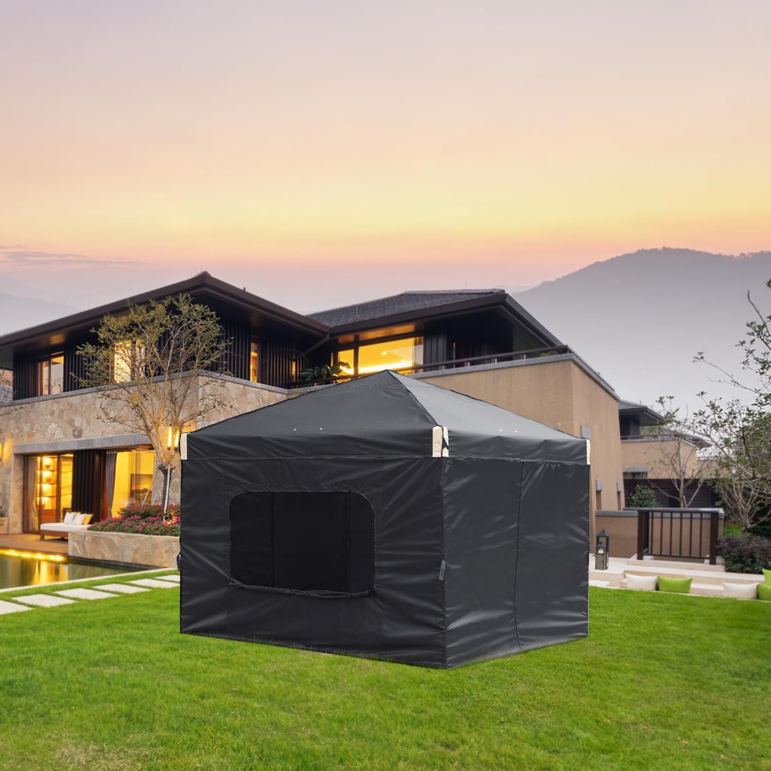 10x10 FT Pop-Up Canopy Tent with Roller Bag and Curtain - Portable Instant Shade, Sturdy Iron Frame, Water-Resistant 210D Oxford Fabric, UV Protection
