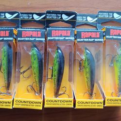 5 Packs RAPALA SCATTER RAP COUNTDOWN LURES - FIRE MINNOW - SCRCD07 FMN - Fishing Lures - NOS - Discontinued