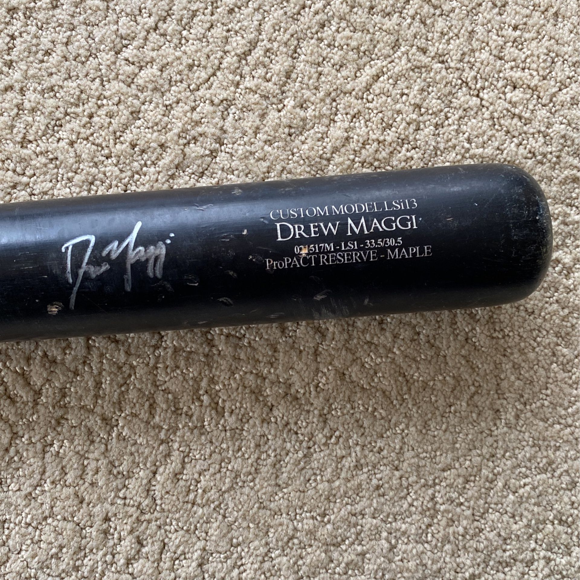 Drew Maggi Pittsburg Pirates Autographed Bat