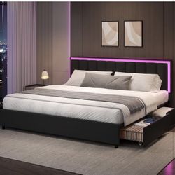 King Size Bed With Four Storage Drawers (black)