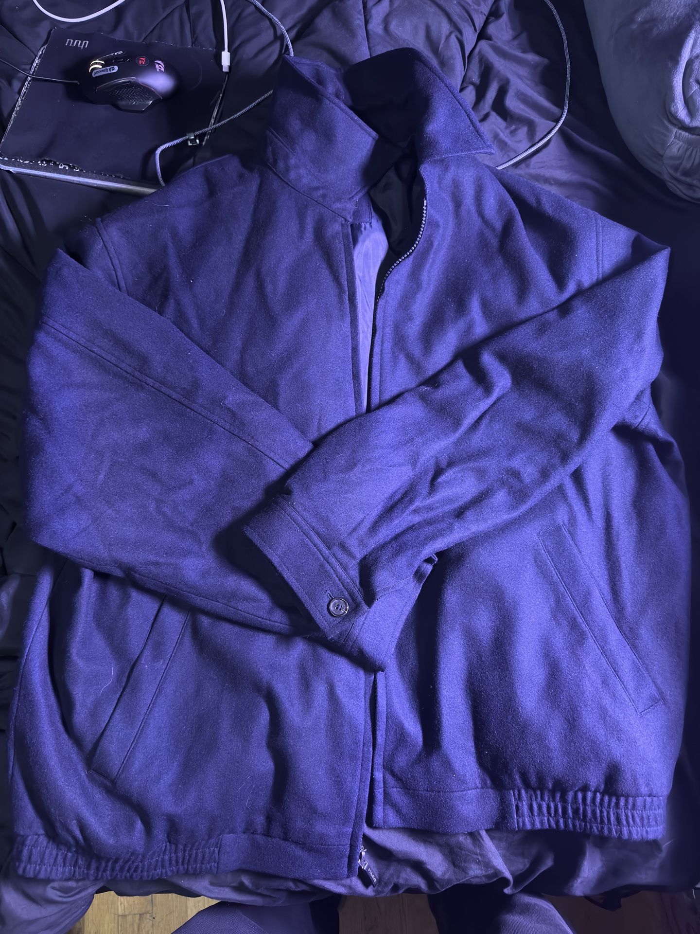Jos. A. Bank Full Zip Wool Coat Men Size XL N. Blue Bomber Lined Jacket Pocket