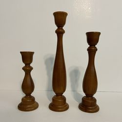 Vintage Turned Wood Candlestick Holders Set of 3