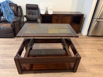 Slate inlay lift top coffee table