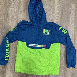 Retro Mtv Blue And Green Windbreaker Hoodie Vintage 